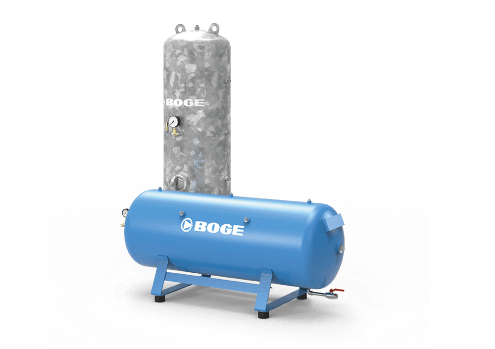 BOGE Druckluftbehälter zur Speicherung von Druckluft stehend verzinkt und liegend blau