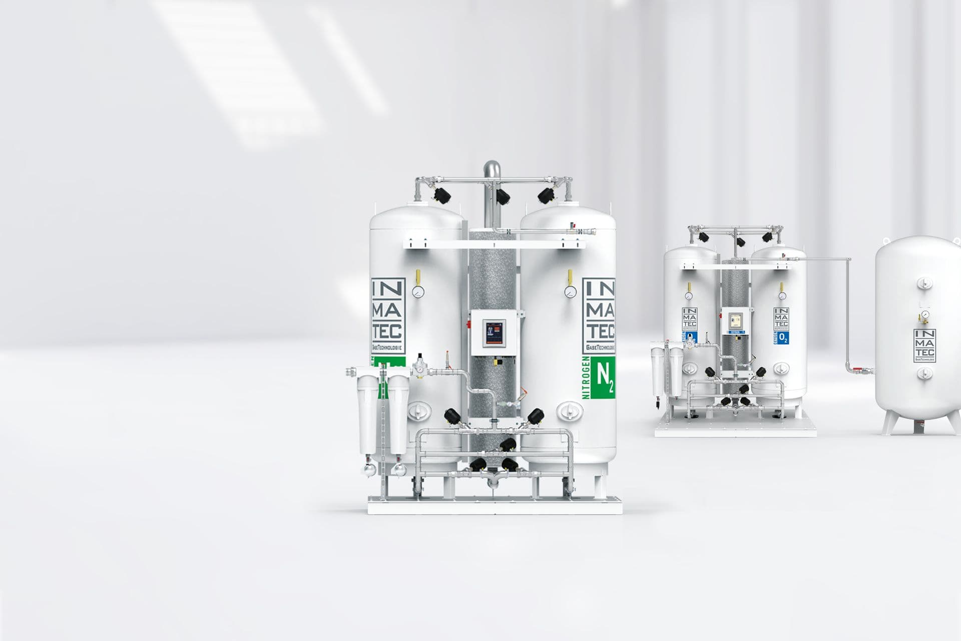 Stickstoff- und Sauerstoffanlagen von Inmatec vor weißem Hintergrund